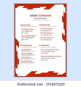 Red color curriculum vitae or resume template. Modern creative resume or CV design.
