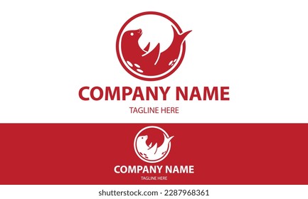 Red Color Cute Funny Sea Lion Seal Animal Logo Design