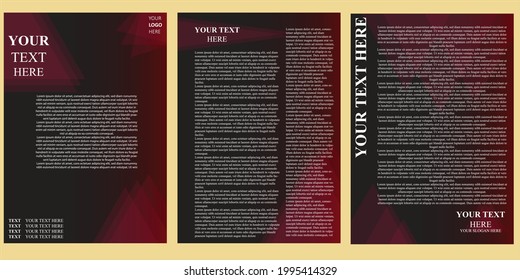Color rojo Volante vector oscuro Diseño 3 en 1 plantillas A4, Revista, Palabras, Concepto, Artículo, Afiche, periódicos 