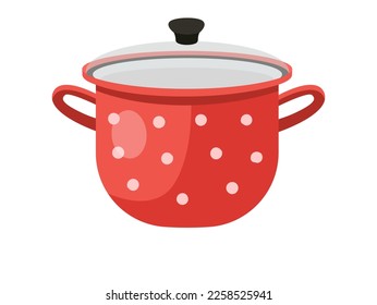 Red color design kitchen pot icon on white background.