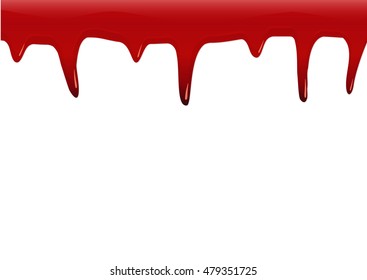Red color dripping background that look like blood texture isolated on white. Halloween design concept. Vector illustration