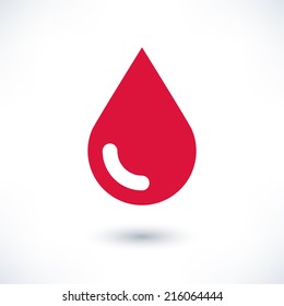 Red color drop icon with gray shadow on white background. Blood sign in simple, solid, plain, flat style. This vector illustration graphic web design graphic element saved in 8 eps