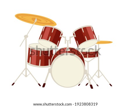 Red color drums set professional music instrument vector illustration on white background