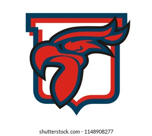 red color eagle head line art silhouette shape like tattoo logo design illustration for sport team need, like football, baseball, soccer, basketball, hockey with shield on background