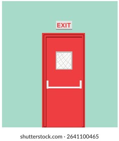 red color exit door vector illustration. Room of office or storage.