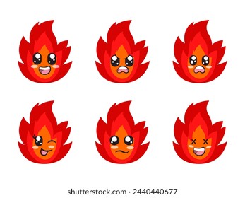 red color fire character expression smile laughing happy sad blink eye and cheerful gesture