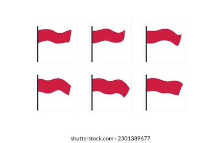 Red color flag waving animation sprites sheet on white background. flag animation for games, cartoon. vector illustration.