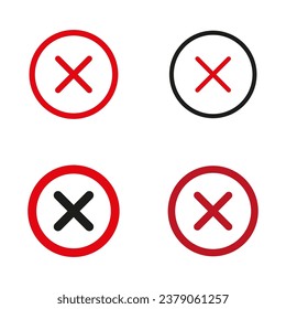 Red color flat symbol cross for web icon set. Vector illustration. EPS 10.