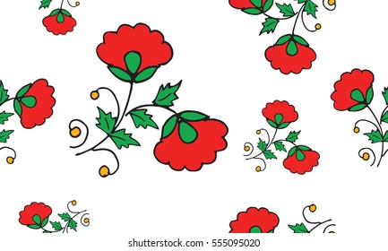 red color flower seamless pattern with leafs