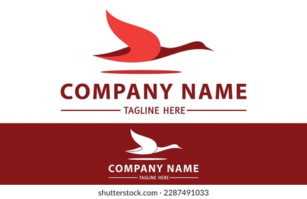 Red Color Fly Stork goose Bird Logo Design