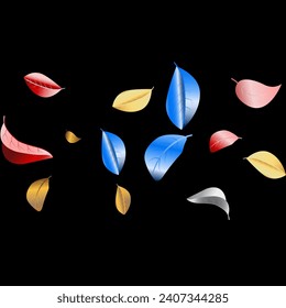 Red Color Forest Vector Black Background Design. Flying Leaves Background. Gold Foliage Spring Border. Leaf Tree Branch.