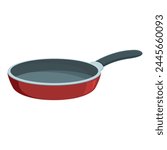 Red color frying pan icon cartoon vector. Domestic lid element. Meal cuisine cooking