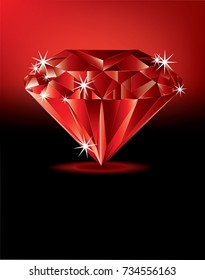 Red color gemstone on red gradient background 