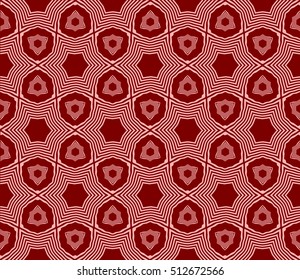 Red color geometry seamless pattern. Abstract line, shape. Optical illusion. Vector illustration. For design, interior, wallpaper