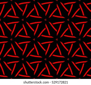 Red color geometry seamless pattern. Abstract line, shape. Vector illustration. Black background. For design, interior, wallpaper