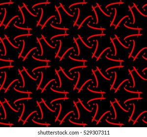 Red color geometry seamless pattern. Abstract line, shape. Vector illustration. Black background. For design, interior, wallpaper