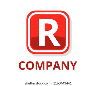 red color glasses square box button web logo graphic design with modern clean style for any professional company with initial type letter r on it