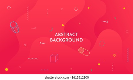 Red color gradient flat background. Memphis pattern design backdrop. Fluid and liquid concept. Landing page flowing template. Vector illustration. Minimalist website layout. Minimal web wallpaper