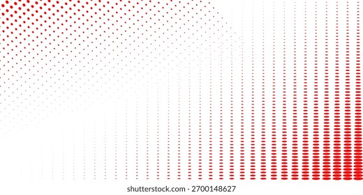 Textura de degradado semitono de color rojo. Fondo de lunares de dibujos animados de desvanecimiento. Repitiendo el patrón de gradación punteado. Fondo de superposición de arte pop cómico de desvanecimiento. Fondo de pantalla de efecto semitono ráster. Vector