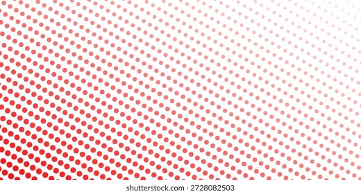 Red color halftone gradient texture. Vanishing cartoon polka dot background. Repeating dotted gradation pattern. Fading comic pop art overlay backdrop. Raster halftone effect wallpaper. Vector
