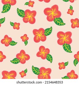 Red color hand drawn style flower seamless elegant pattern for wallpaper, wrapping and textile. Botanical summer repeat fabric for clothes, bags and bedsheet.