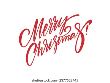 Red color handwritten sign phrase. Merry Christmas lettering. Vector art isolated on white background.