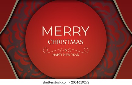 Red color happy new year flyer with abstract burgundy ornament