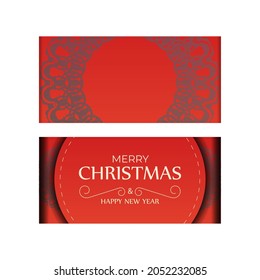 Red Color Happy New Year Holiday Flyer with Vintage Burgundy Pattern