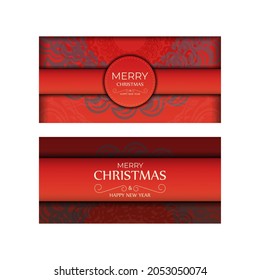 Red Color Happy New Year Flyer Template with Vintage Burgundy Pattern