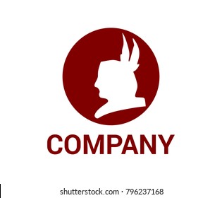red color head silhouette of apache indian american native tribe warrior flat logo design illustration