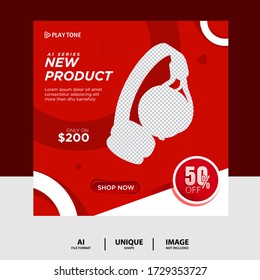 Red Color Headphone Music Product Social Media Post Banner