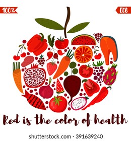 Red is the color of Health- World health day concept card. Design in a red style.
