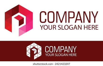 Red Color Hexagonal Letter P Logo Design