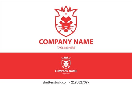 Red Color illustration lion king head luxury logo design