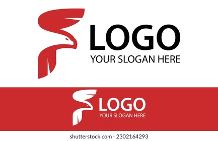 Red Color Initial Letter F Fast Bird Logo Design