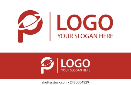Letra inicial de color rojo P Planet Ring Logo Design