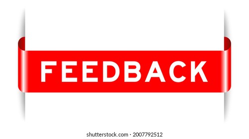 Red color inserted label banner with word feedback on white background