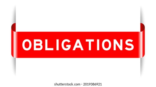 Red color inserted label banner with word obligations on white background