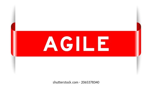 Red color inserted label banner with word agile on white background