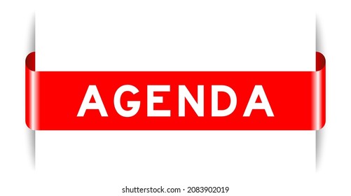 Red color inserted label banner with word agenda on white background