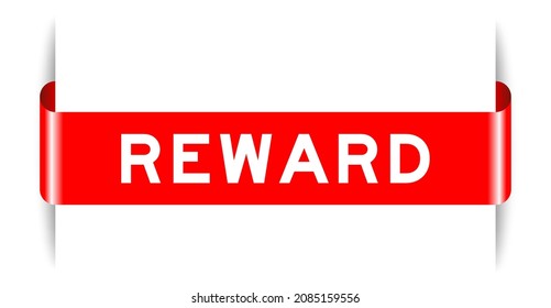 Red color inserted label banner with word reward on white background