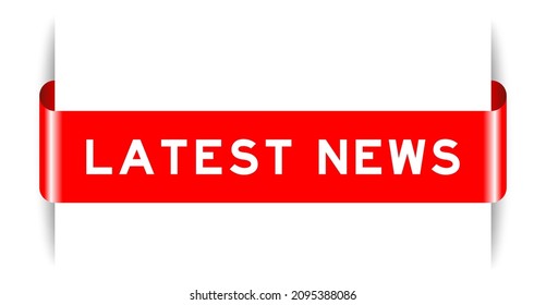 Red color inserted label banner with word latest news on white background