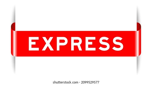 Red color inserted label banner with word express on white background