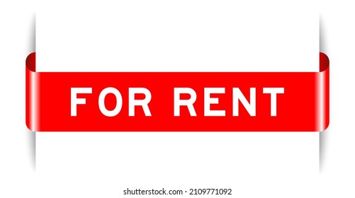 Red color inserted label banner with word for rent on white background