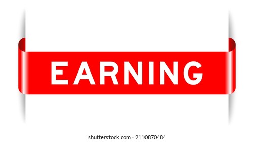 Red color inserted label banner with word earning on white background