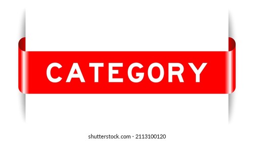Red color inserted label banner with word category on white background