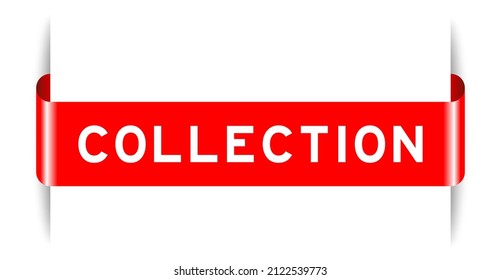 Red color inserted label banner with word collection on white background