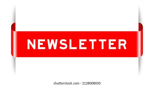 Eingelegter roter Etikettenbanner mit Word-Newsletter auf weißem Hintergrund
