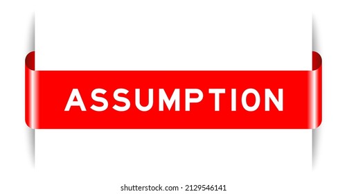 Red color inserted label banner with word assumption on white background