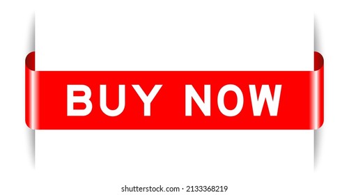 Red color inserted label banner with word buy now on white background